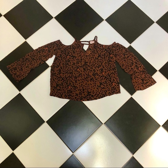 Mossimo Animal Print Leopard Cold Shoulder Top Rust Chocolate Brown Red Pink Med - Picture 4 of 8
